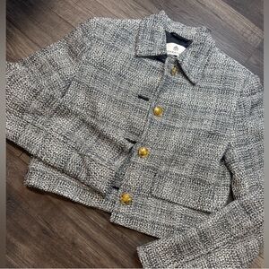 Babaton Frances Jacket / Gray Tweed Cropped Blazer with Gold Buttons
